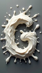 A captivating splash of creamy white forms the number six against a sleek gray background, creating a striking visual impact. The fluid motion and texture evoke a sense of energy and creativity