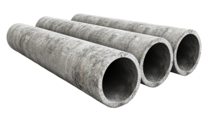 Three concrete pipes lying on transparent background