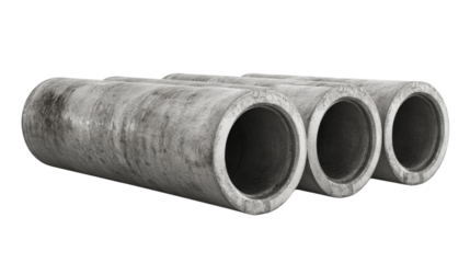 Three concrete pipes lying on transparent background