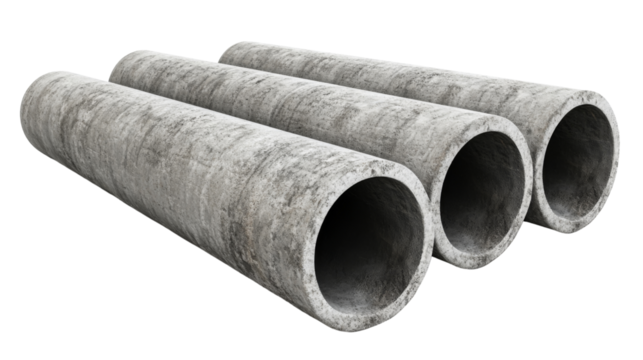 Three concrete pipes lying on transparent background