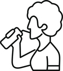Curly haired woman drinking water or sports beverage after training, promoting healthy lifestyle and hydration
