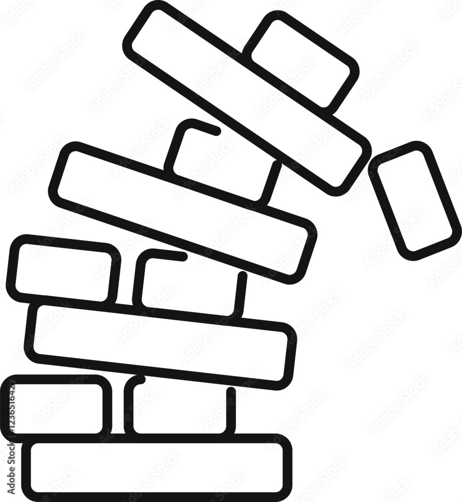 Poster unstable structure of rectangular blocks collapsing, representing risk, failure, and end of game