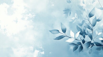 Serene Blue Sky Watercolor Leaves Branch Artwork