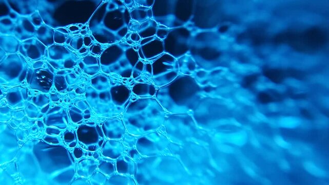 Macro blue soap foam bubbles abstract texture background.