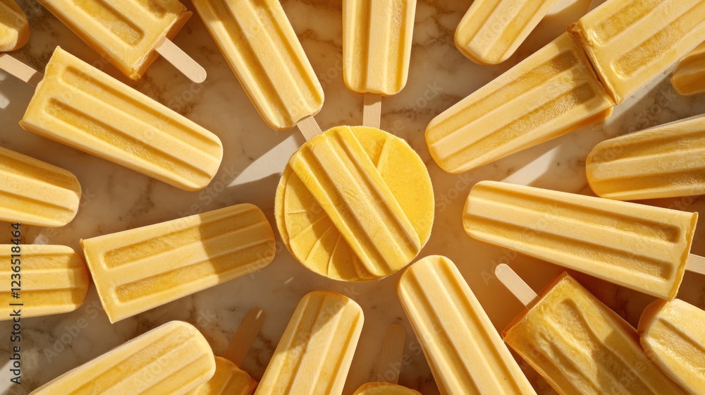Poster Golden Mango Popsicles Arranged In A Circular Pattern