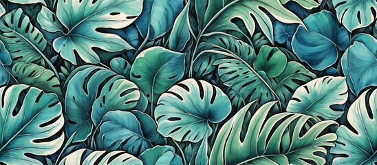 Pattern. Vibrant Tropical Leaves Pattern in Pastel Shades