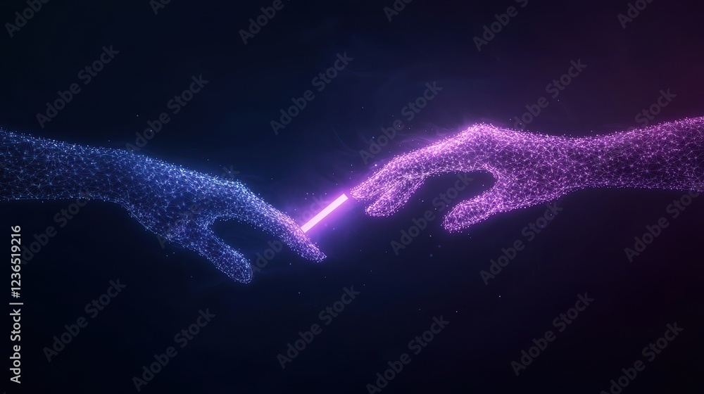 Poster ethereal connection between two hands in space