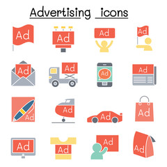 Advertising icon set in thin line style