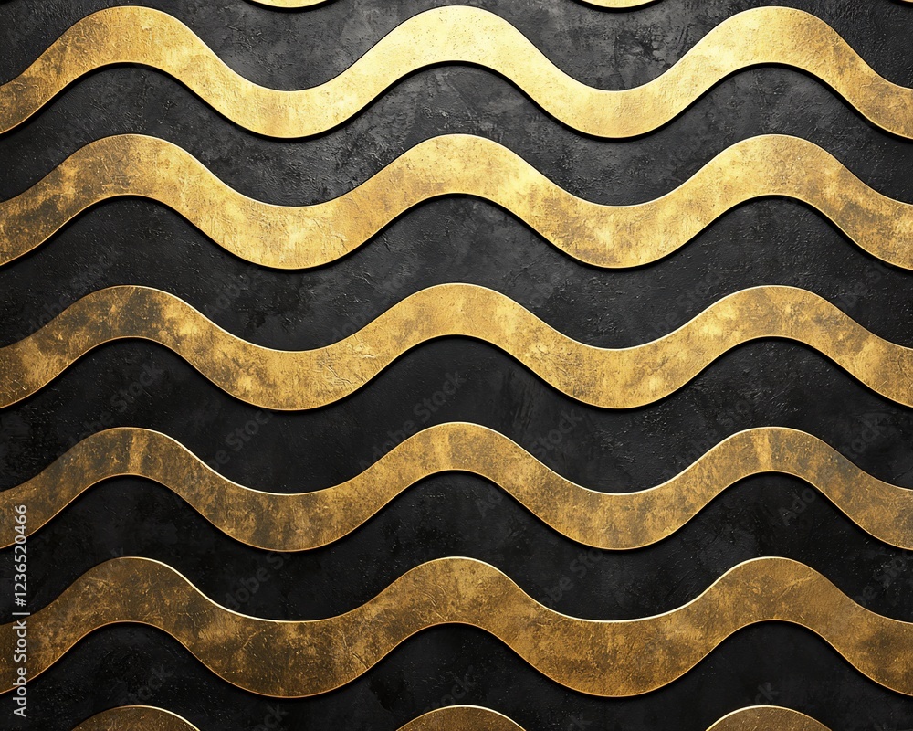 Poster abstract gold wave pattern on dark background.