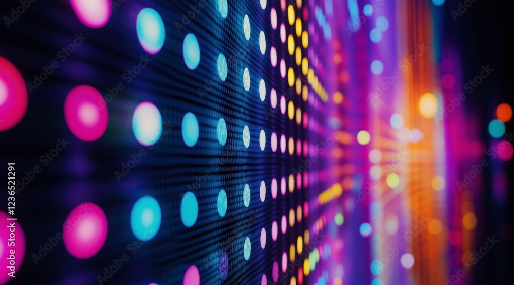 Poster neon dots: an abstract composition featuring a dazzling display of colorful neon dots arranged in a 