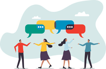 Teamwork share opinion, team meeting sharing idea to solve problem, discussion and thought in business meeting .business concept.flat character.