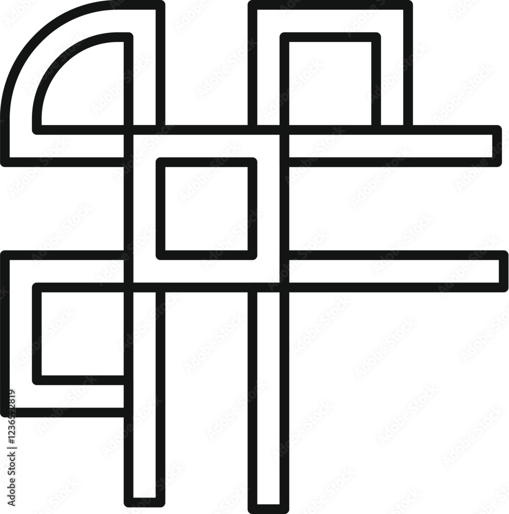 Poster intricate lines intertwine and overlap, forming an abstract geometric symbol with a unique and moder