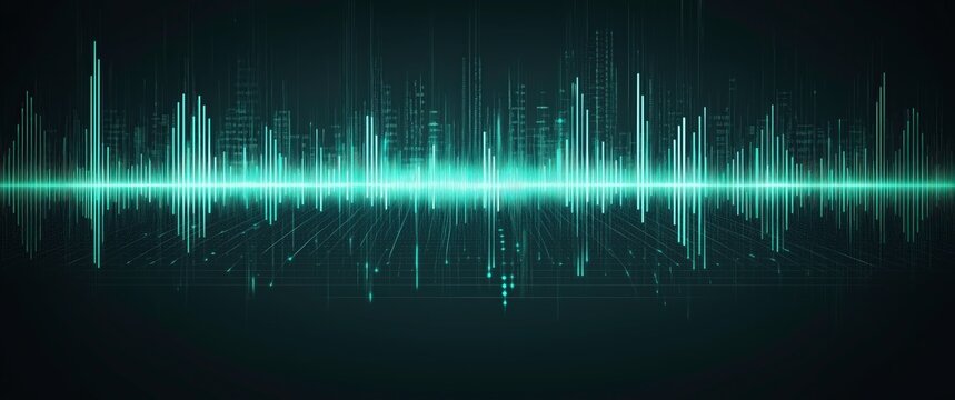 Abstract Sound Waves: A mesmerizing abstract image of aqua blue sound waves against a dark teal background. The pulsing waveforms create a sense of energy and rhythm.