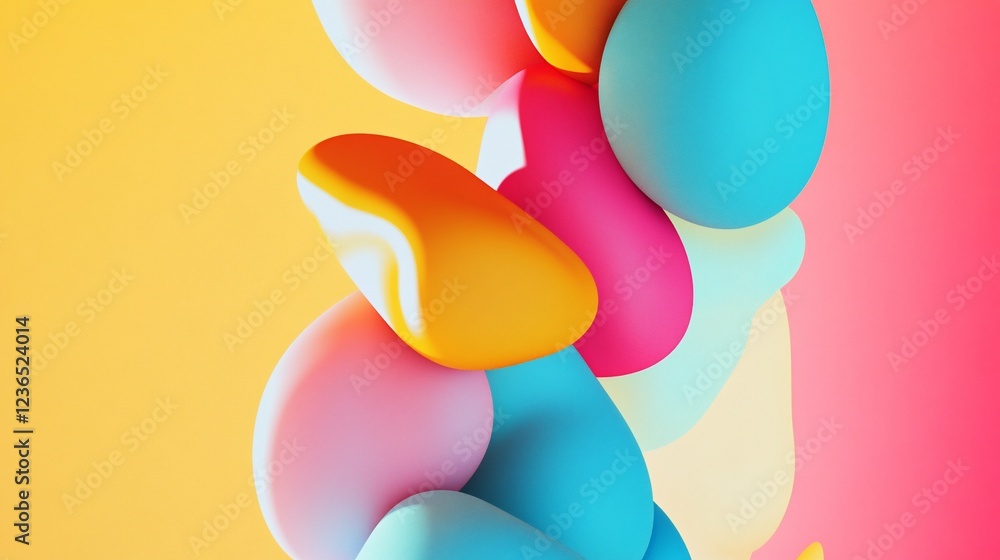 Poster abstract 3d rendering with colorful organic shapes on a vibrant background