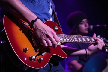 Obraz premium lead, singer, guitarist, live, music, performance, blue, shirt