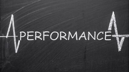 Heartbeat Line Drawing Symbolizing Business Performance on Blackboard Background