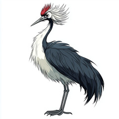 Fototapeta premium Illustration of the Crowned Crane, soft watercolor tones, white background, detailed illustration, cartoonish.
