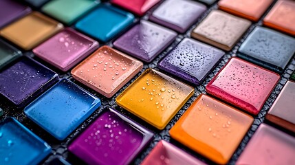 Colorful mosaic tiles with water droplets