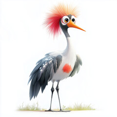 Fototapeta premium Illustration of the Crowned Crane, soft watercolor tones, white background, detailed illustration, cartoonish.