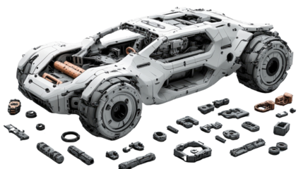 Futuristic Off-Road Vehicle Model Kit:  A sleek, futuristic off-road vehicle model kit,  complete with intricate details and a bold design, ready to be assembled into a powerful.