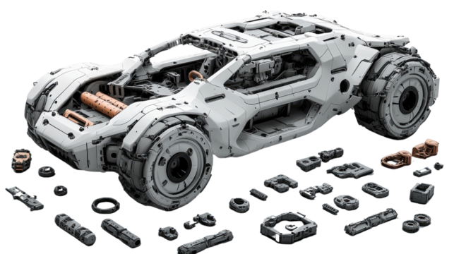 Futuristic Off-Road Vehicle Model Kit:  A sleek, futuristic off-road vehicle model kit,  complete with intricate details and a bold design, ready to be assembled into a powerful.