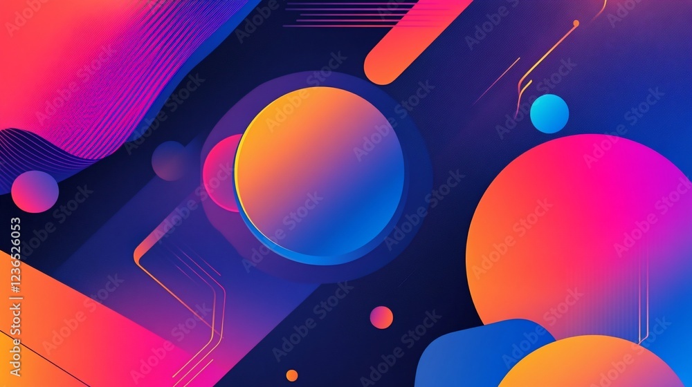 Aufkleber abstract background with vibrant gradient circles and shapes on a dark surface