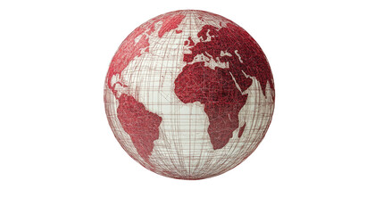 Red Globe Earth: A stylized image of a terrestrial globe in shades of red and beige, with a vintage map-like texture, evokes feelings of global connection and exploration. 