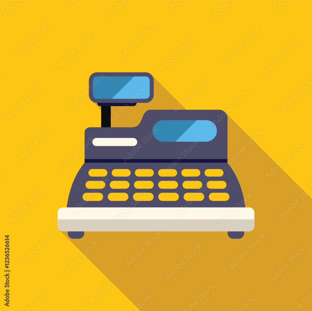 Poster modern cash register with a digital display and keypad, symbolizing retail transactions and point of
