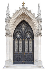 Fototapeta premium Gothic Cathedral Double Door with Ornate Stained Glass and Sculpted Details