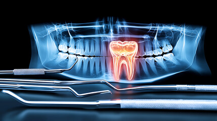 Dental x-ray analysis revealing tooth anatomy dental clinic medical image professional environment close-up view health awareness