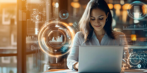 Professional woman working with technology in a modern office