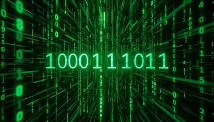 Obraz premium Binary Code Stream: A Glowing Green Digital Matrix