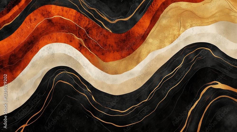 Poster abstract waves of gold, black, and rust: a captivating abstract artwork featuring swirling waves of 