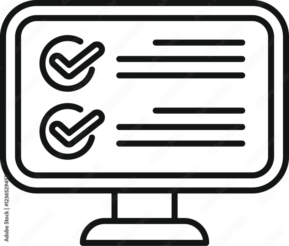 Poster Simple line icon of a computer monitor displaying a checklist with two tasks marked as completed