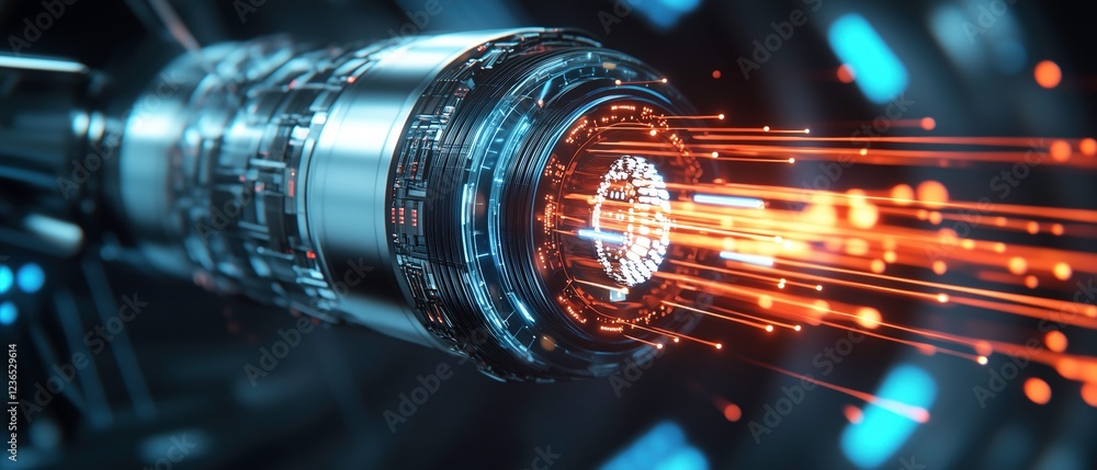 Poster data stream burst: a futuristic depiction of high-speed data transfer, showcasing a glowing stream o