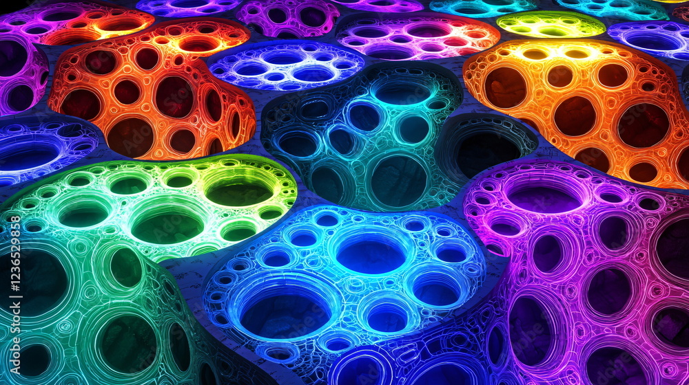 Aufkleber colorful abstract shapes with circular openings creating a vibrant 3d effect, showcasing a mesmerizi