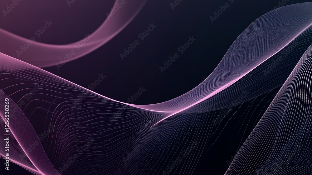 Poster abstract pink mesh lines on dark background, wavy pattern with depth and texture