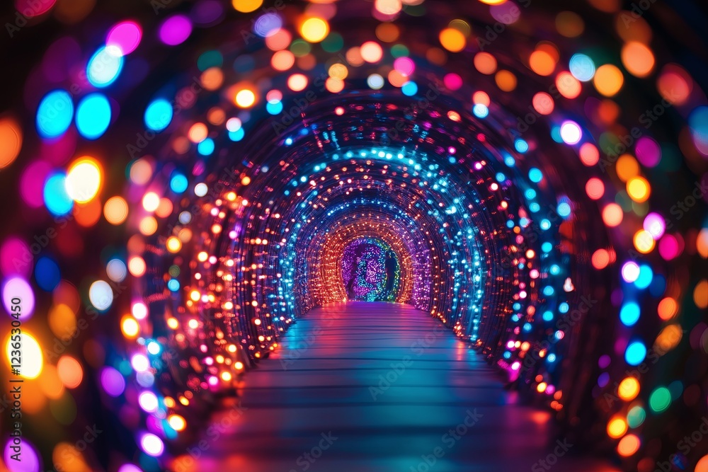 Poster a hypnotic tunnel of neon lights creating an illusion of infinite depth