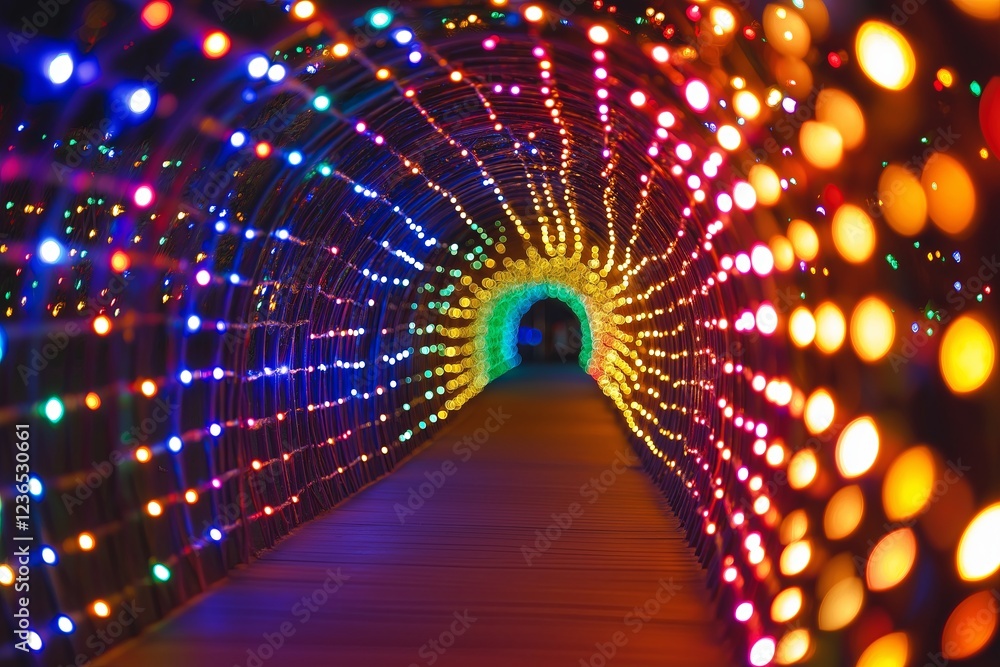 Poster a hypnotic tunnel of neon lights creating an illusion of infinite depth
