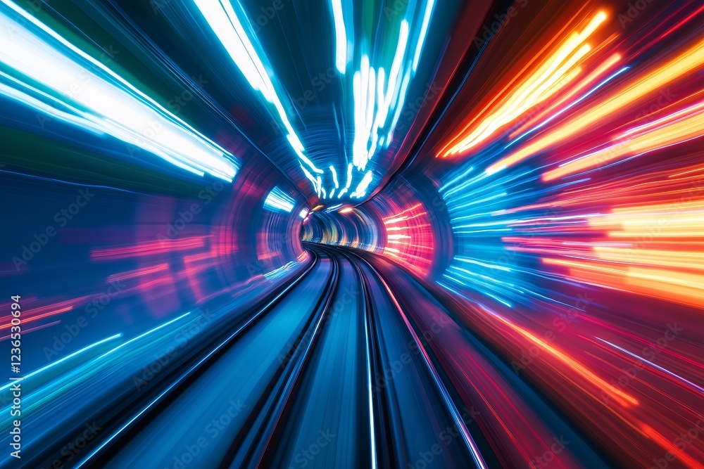 Poster A hypnotic tunnel of neon lights creating an illusion of infinite depth
