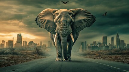 Majestic Elephant on City Road: A Surreal Encounter