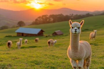 Fototapeta premium An alpaca farm farmstay. Generative AI