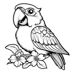 Obraz premium Cute Macaw in Black and White Style with Flowers Illustration