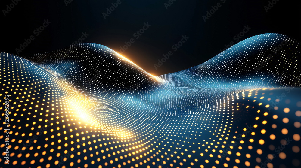 Aufkleber vibrant digital landscape with glowing points creating undulating waves in a dark space, showcasing 