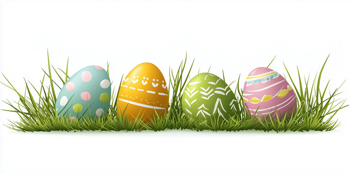 illustration of Easter eggs in grass isolated on white background