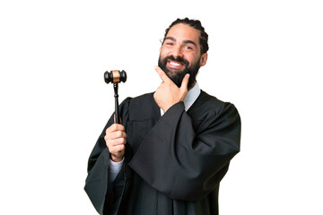 Naklejka premium Judge caucasian man over isolated chroma key background happy and smiling