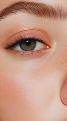 Obraz premium Makeup artist showcasing their work on a model, highlighting perfect eyebrow shape and long, voluminous lashes, emphasizing beauty and cosmetics