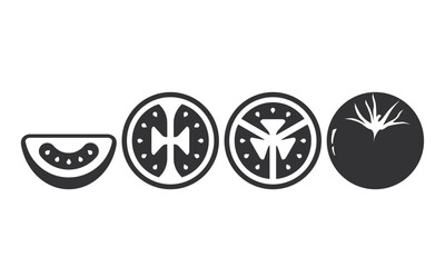 Fresh Tomato Silhouette with Various Slices. Black Healthy Tomato Slices Element.