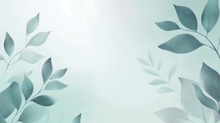 Serene Teal Leaves Soft Light Background Design