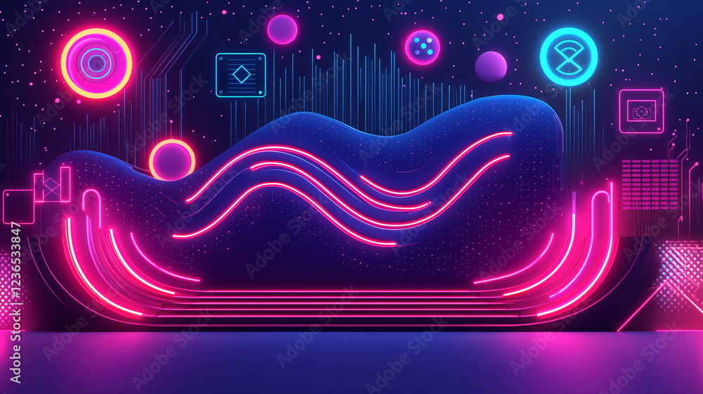 Aufkleber vibrant neon background with abstract shapes and glowing pink lines creating a futuristic atmosphere